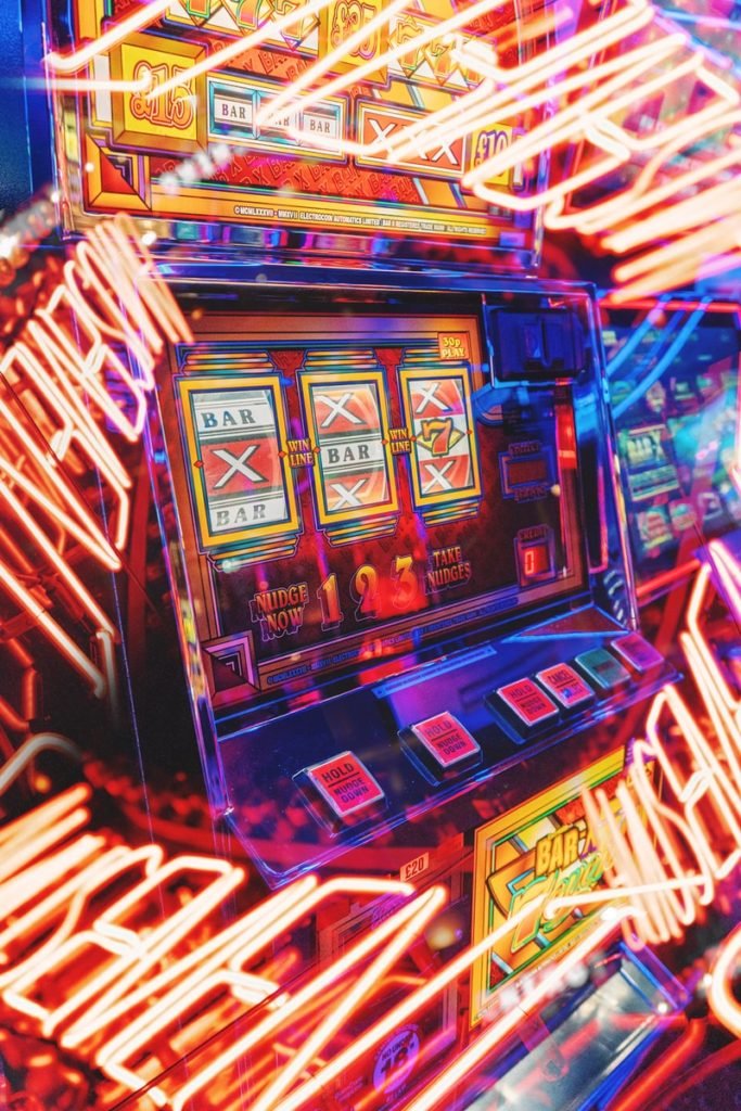 slot machine turned on in a room
