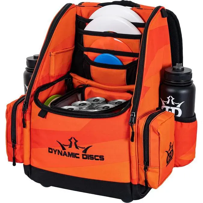 Orange Dynamic Discs Commander Cooler Bag with cans and discs