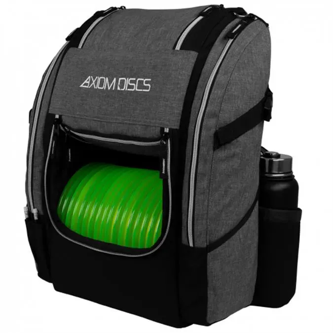 Gray Axiom Voyager Lite Disc Golf Bag with green discs