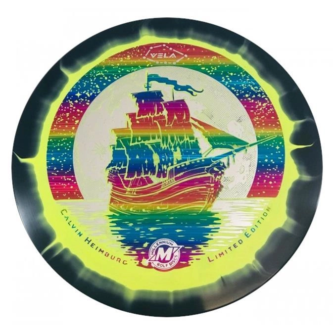 black, yellow, green and red Millenium Vela disc