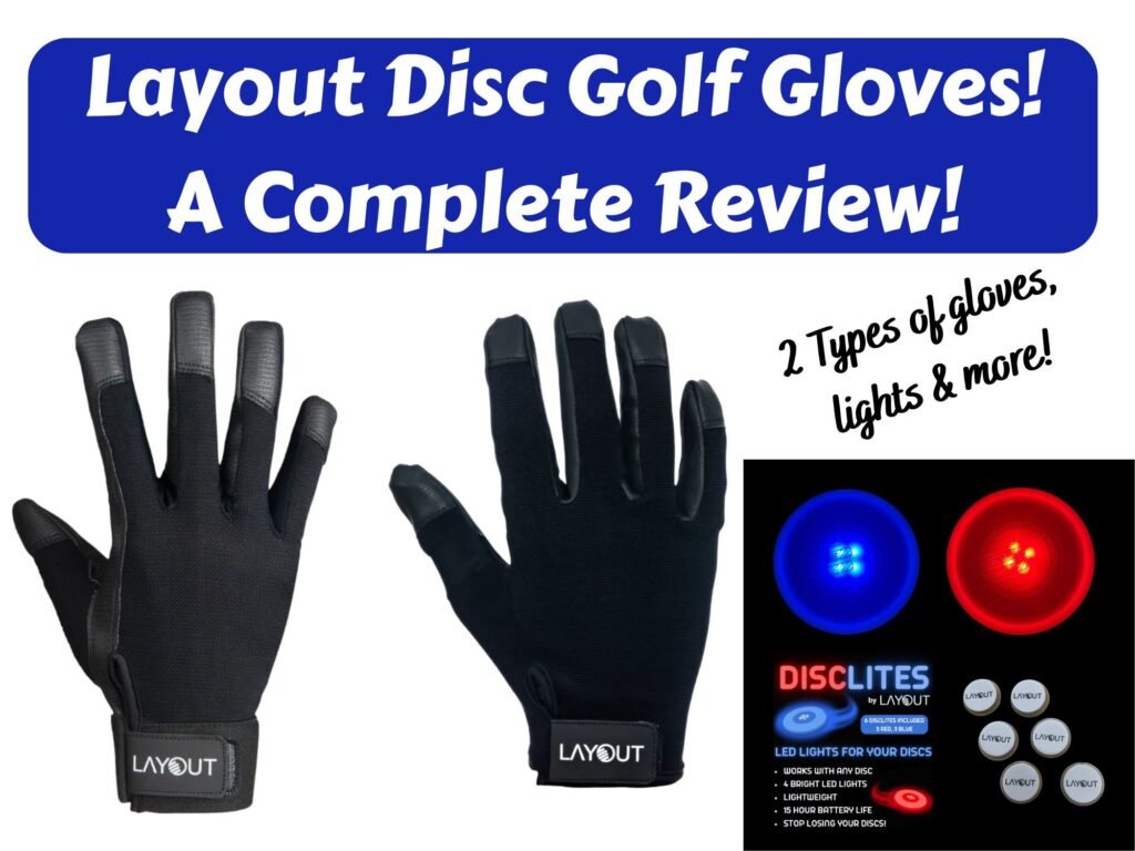 2 black disc golf gloves from Layout and their DiscLites.